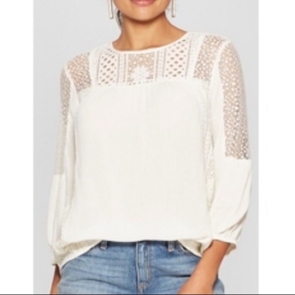 Knox Rose | Cream 3/4 Sleeve Blouse w/ Lace Detail